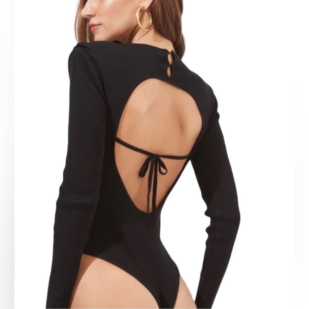 Astr Black Ribbed Long Sleeve Bodysuit